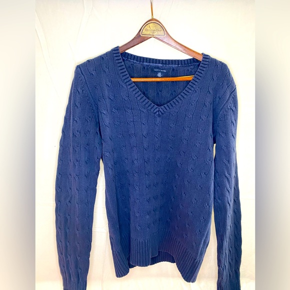 Tommy Hilfiger y2k women’s cable knit sweater v-neck pullover navy Large - Picture 1 of 7